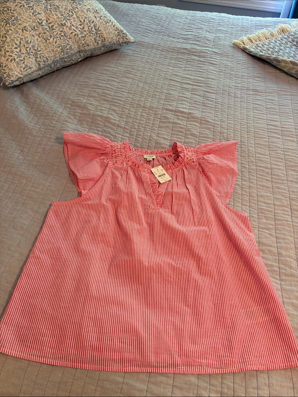 J. Crew Pink and White Striped Flutter Sleeve Camisole
